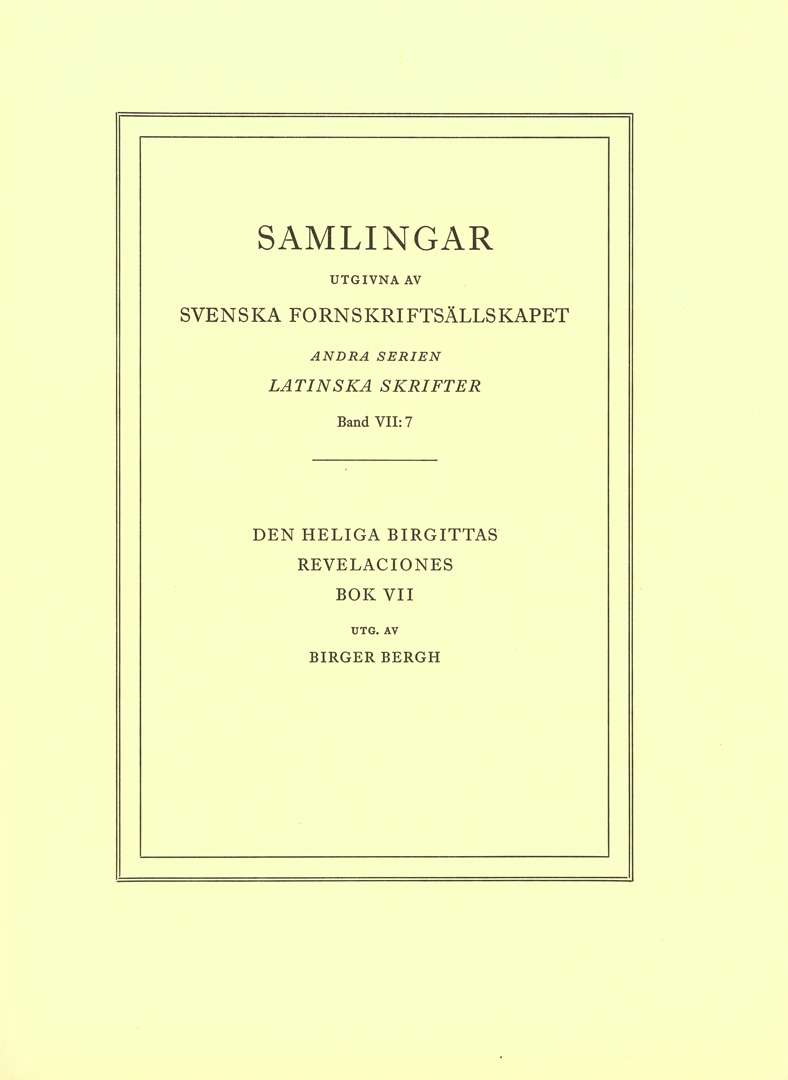 Sancta Birgitta: Revelaciones. Book 7